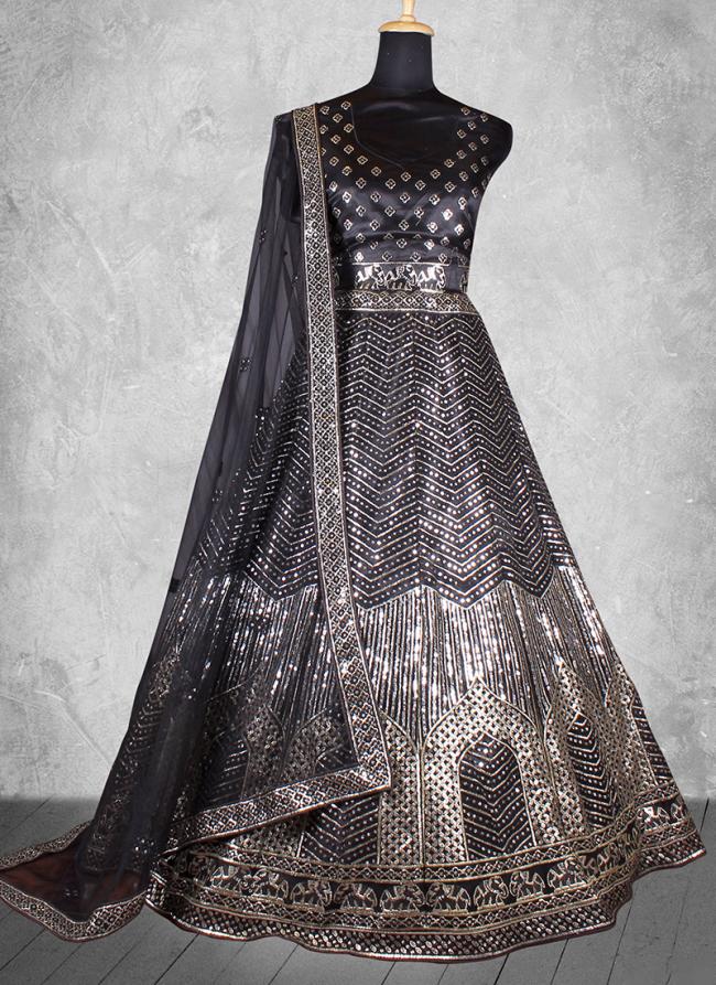 Net Black Wedding Wear Sequins Work Lehenga Choli